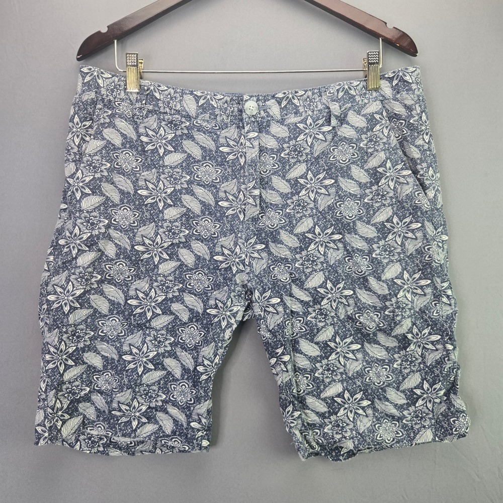 Verdo Shorts Mens 34 Blue Floral Linen Cotton Blend Casual Summer Beach 3368